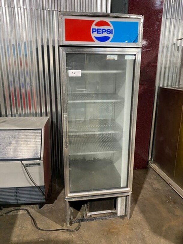 True Commercial Single Door Reach In Cooler Merchandiser! With View Through Door! Poly Racks! Model: GDM23 SN: 345804 115V 60HZ 1 Phase