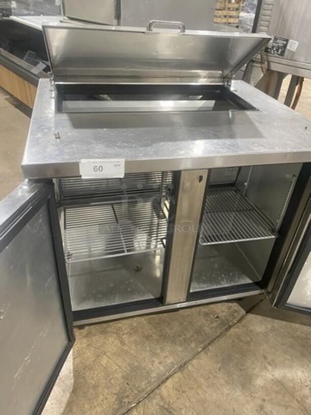 True All Stainless Steel Refrigerated Bain Marie/Sandwich Prep Table! With 2 Door Storage Underneath! Model TSSU36-08 Serial 8815688! 115V 1 Phase! On Casters!  - Image 5 of 9