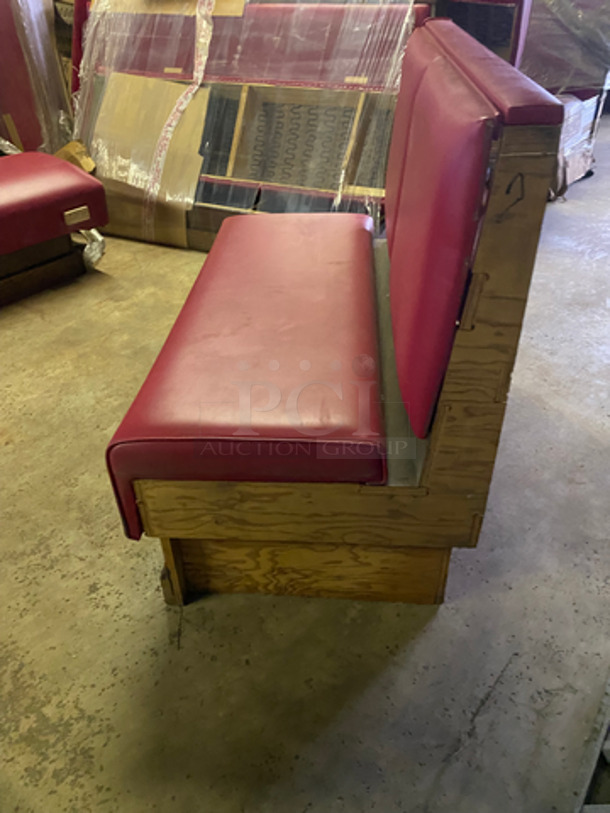 NEW! Single Sided Red Cushioned Booth Seat! With Wooden Outline! Perfect For Up Against The Wall! Can Be Connected To Any Of The Booths Listed!  - Image 2 of 7