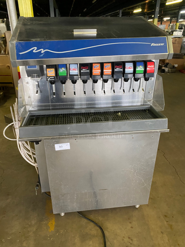Follett Commercial Countertop 10 Spout Beverage Dispenser Machine! With Ice Dispenser! Stainless Steel Body! Model: VU300B10LL 115V 60HZ 1 Phase