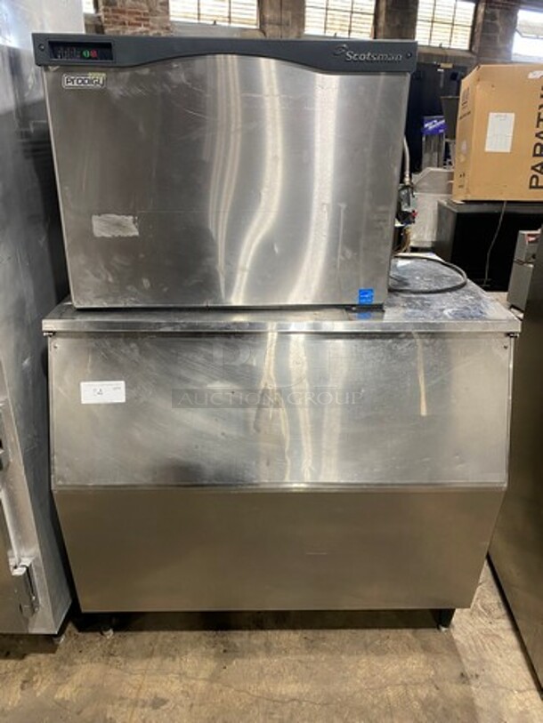 Scotsman Commercial Ice Maker Machine! With Commercial Ice Bin! All Stainless Steel! On Legs! Model: C0330SA1A SN: 08101320015627 115V 60HZ 1 Phase