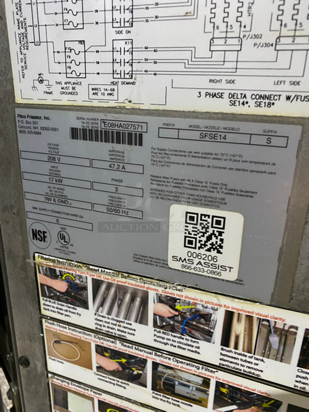 Pitco Frialator Commercial Electric Powered Deep Fat Fryer! With Oil Filter System! With 2 Frying Baskets! All Stainless Steel! On Casters! Model: SFSE14 SN: E08HA027571 208V 60HZ 3 Phase - Image 8 of 9