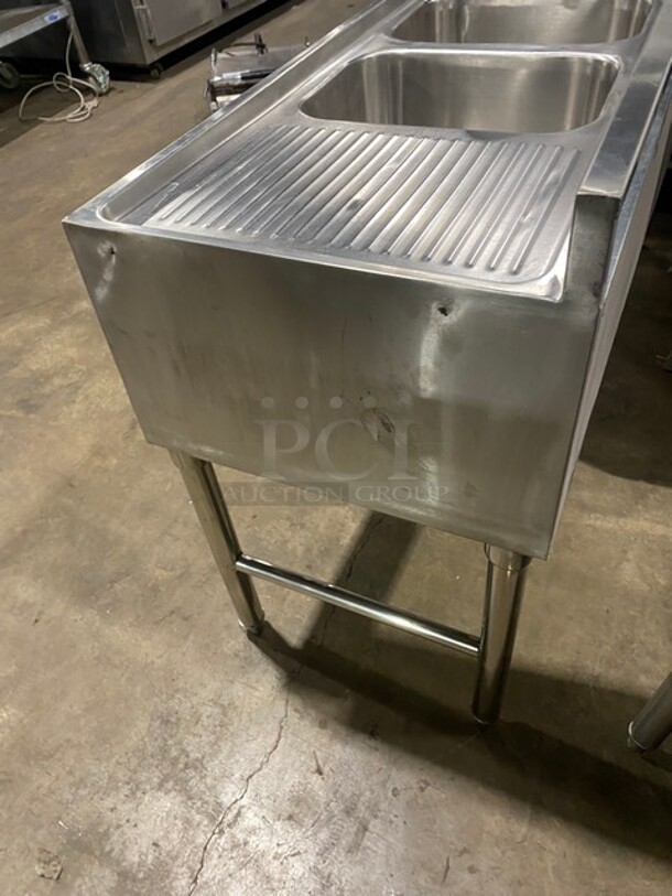 SWEET! L & J Commercial 3 Bay Bar Back Sink! With Dual Side Drain Boards! With Back Splash! With Faucets And Handles! All Stainless Steel! On Legs! - Image 3 of 9