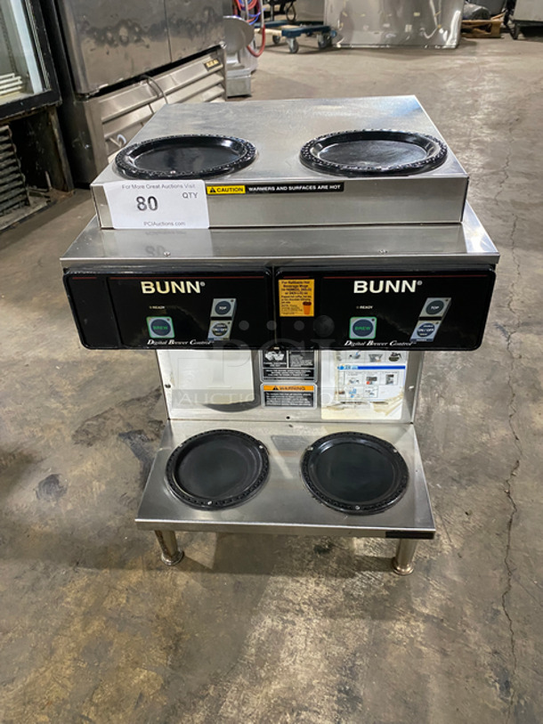 Bunn Commercial Countertop Dual Coffee Machine! With 4 Pot Warmers! All Stainless Steel! On Small Legs! Model: CDBC2/2TWIN SN: TWIN055798 120V 60HZ 1 Phase