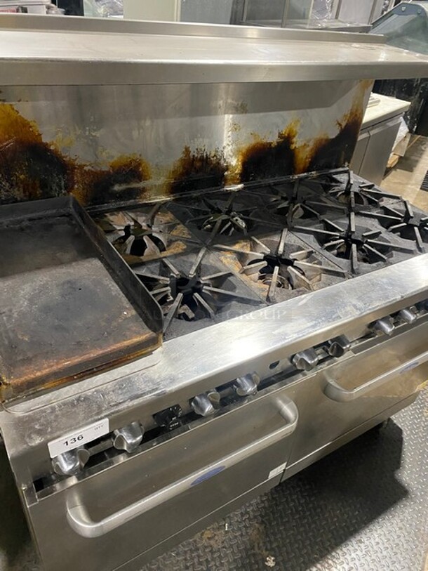Amazing 2021 Cook rite 60" 8 Burner Commercial Gas Range And Griddel In Stainless Steel! On Commercial Casters! Working When Removed! MODEL AGR10B SN: AGR-10BAUS100321062600C40006 - Image 5 of 11