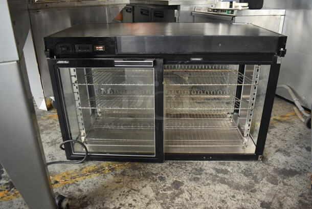Hatco Countertop Electric Powered Heated Holding Cabinet In Black With Steel Racks. Missing One Back Door. 208-240V/1 Phase