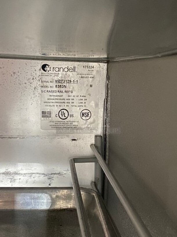 Randell Commercial Refrigerated Pizza Prep Table! With 4 Drawer & Single Door Refrigerated Storage Space Underneath! All Stainless Steel! Model 8383N Serial W27312911! 115V 1Phase! On Casters! - Image 11 of 12