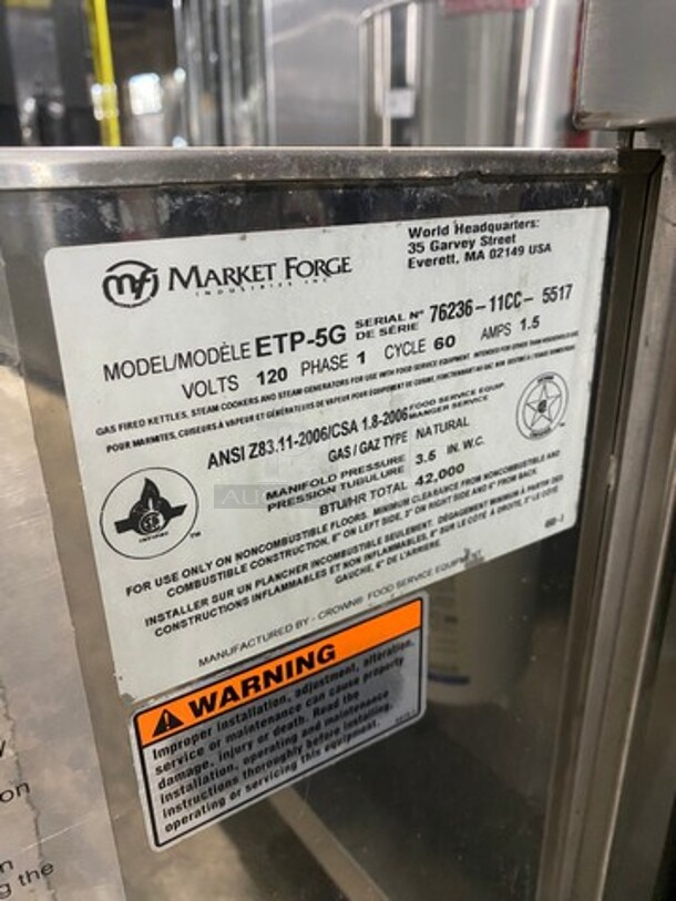 Market Forge Commercial Natural Gas Powered Single Cabinet Steamer! All Stainless Steel! On Legs! Model: ETP5G SN: 7623611CC5517 - Image 10 of 11