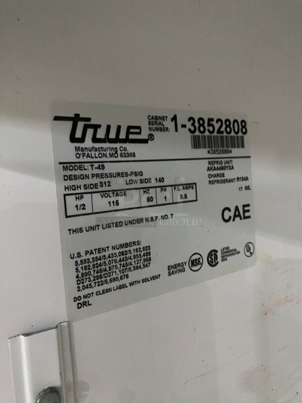 True Commercial 2 Door Reach In Refrigerator! All Stainless Steel! With Poly Coated Racks! On Casters! 115V 1 Phase! Model: T-49 SN: 1-3852808! Working When Removed! - Image 7 of 8