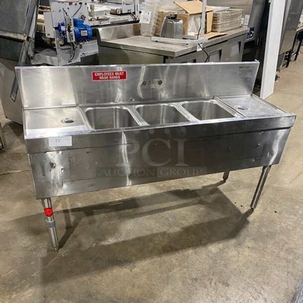 Eagle All Stainless Steel Three Compartment Bar Sink With Doble Drain Board! On Legs! MODEL 31B19 SN:210240356