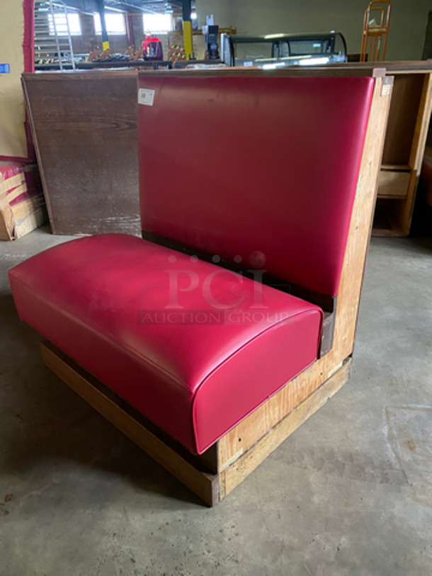 NEW! Single Sided Red Cushioned Booth Seat! With Wooden Outline! Perfect For Up Against The Wall! Can Be Connected To Any Of The Booths Listed! - Image 7 of 7