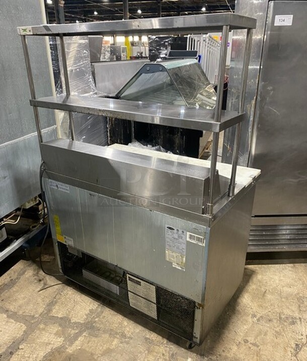 2021 Serv-Ware Prep Table With Commercial Cutting Board And 2 Doors Underneath!  w/ 2 Tier Over Shelf on Commercial Casters! Working When Removed! MODEL SP4812HC SN:21032106  - Image 3 of 12