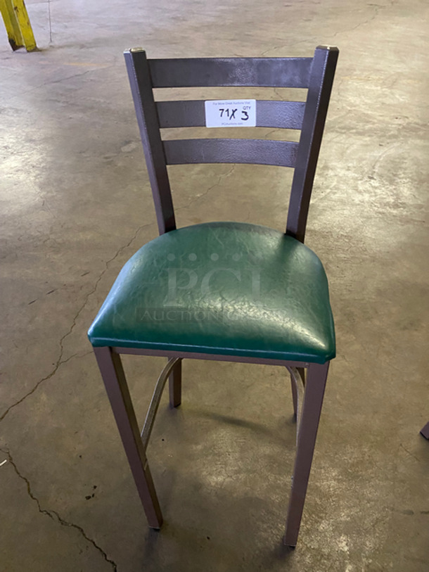 Green, Red, And Tan Bar Height Chairs! With Footrest! With Brown Metal Body! 3x Your Bid! - Image 2 of 6