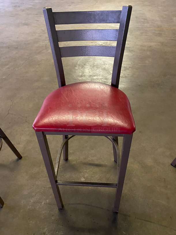 Green, Red, And Tan Bar Height Chairs! With Footrest! With Brown Metal Body! 3x Your Bid! - Image 3 of 6