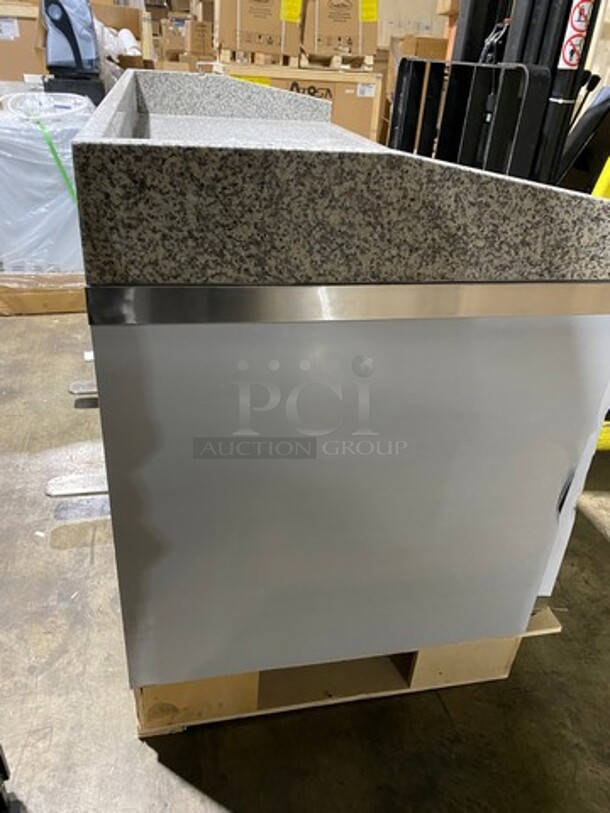 AMAZING! NEW! SCRATCH-N-DENT! Omcan Commercial Refrigerated Italian Style Marble Top Pizza Prep Table! With 3 Door Storage Space Underneath! Poly Coated Racks! All Stainless Steel! Model: PTCN0581 110V - Image 4 of 12
