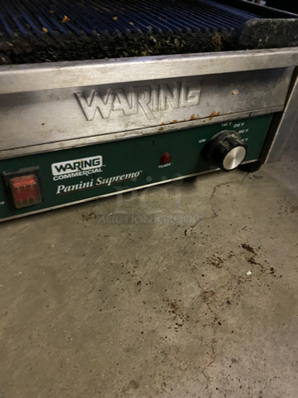 Waring Commercial Countertop Panini/Sandwich Supremo Grill! All Stainless Steel! Press With Ribbed Surface! Model: WPG250 120V 60HZ - Image 6 of 8