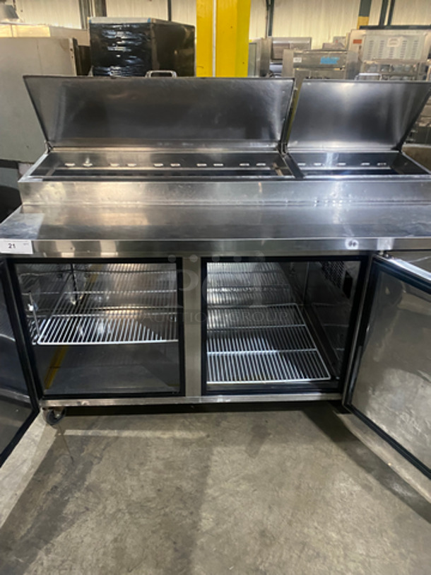Commercial Refrigerated Pizza Prep Table! With 2 Door Underneath Storage Space! With Poly Coated Racks! All Stainless Steel! On Casters! Model: PT67 SN: 11100035 115V 60HZ 1 Phase - Image 5 of 11