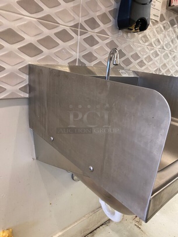 Advance Tabco Commercial Stainless Steel Hand Sink! With Raised Back And Side Splashes! With Faucet And Handles! - Image 2 of 6