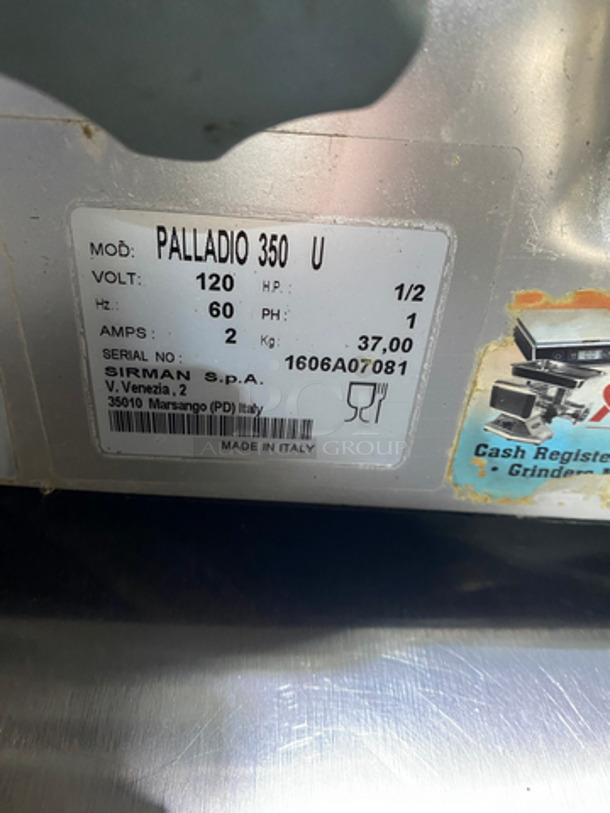 Sirman Commercial Countertop Meat/Deli Slicer! All Stainless Steel! Model: PALLADIO350 SN: 1606A07081 120V 60HZ 1 Phase - Image 9 of 10