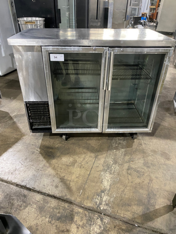 True Commercial 2 Door Back Bar Cooler! With View Through Doors! Poly Coated Racks! Stainless Steel! On Casters! Model: TBB2448GSLD SN: 7684013 115V 60HZ 1 Phase