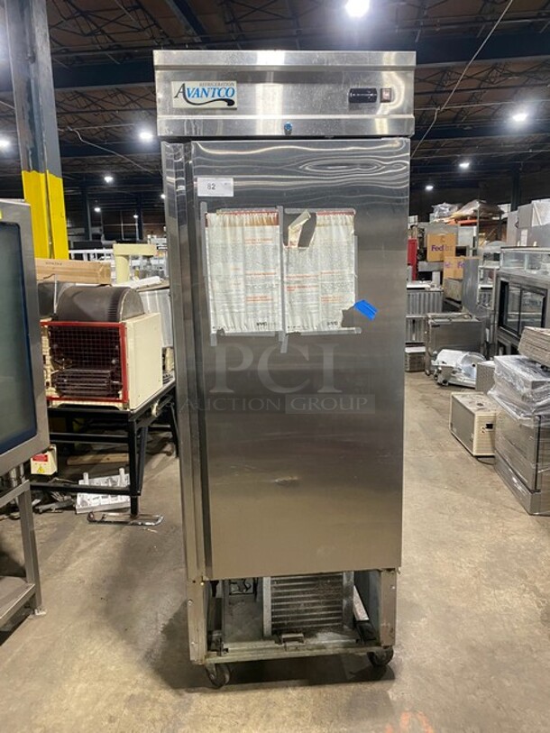 Avantco Stainless Steel Commercial Single Door Reach In Cooler on Commercial Casters! MODEL 178CFD1RR 115 Volts, 1 Phase