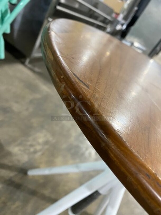 LIKE NEW! Round Wooden Pattern Table! With Tri Pod Style Metal Base! 2x Your Bid! - Image 4 of 5