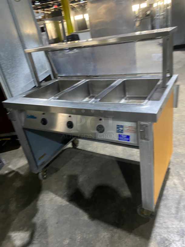 Serv-O-Lift Commercial Electric Powered 3 Bay Steam Table! With Sneeze Guard and Tray Slide! All Stainless Steel! On Casters! Model: 501-3 SN: 927280 208V 60HZ 1 Phase - Image 4 of 9