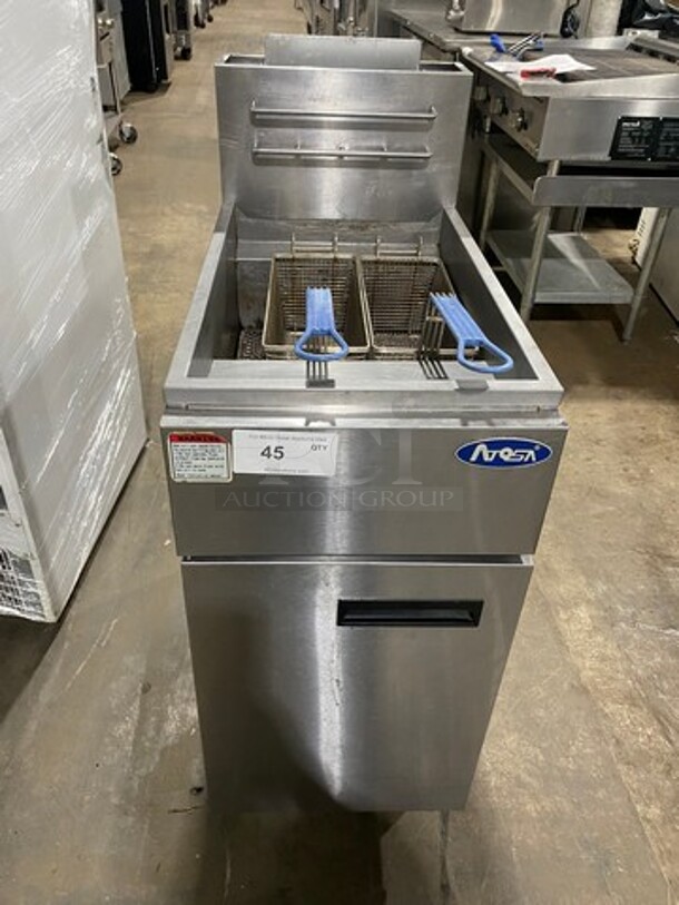 Atosa Commercial Natural Gas Powered Deep Fat Fryer! With 2 Metal Frying Baskets! All Stainless Steel! On Legs! - Image 1 of 9
