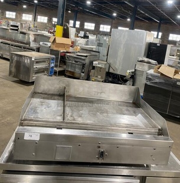 Woodstone Commercial Countertop Natural Gas Powered Flat Griddle! With Split Top! With Back & Side Splashes! All Stainless Steel! On Legs! - Image 1 of 8
