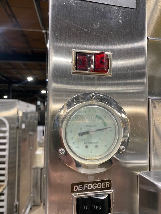 Traulsen Stainless Steel Commercial 2 Half Size Reach In Cooler Merchandiser w/ Metal Racks on Commercial Casters! - Image 7 of 8