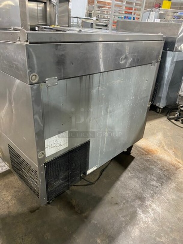 Nice! Turbo Air Commercial Refrigerated Pizza Prep Table! With Commercial Cutting Board! With Single Door Storage Space! Poly Coated Rack! All Stainless Steel! On Casters! Model: TPR44SD SN: TP4RA0100B 115V 60HZ 1 Phase! Working When Removed!  - Image 3 of 10