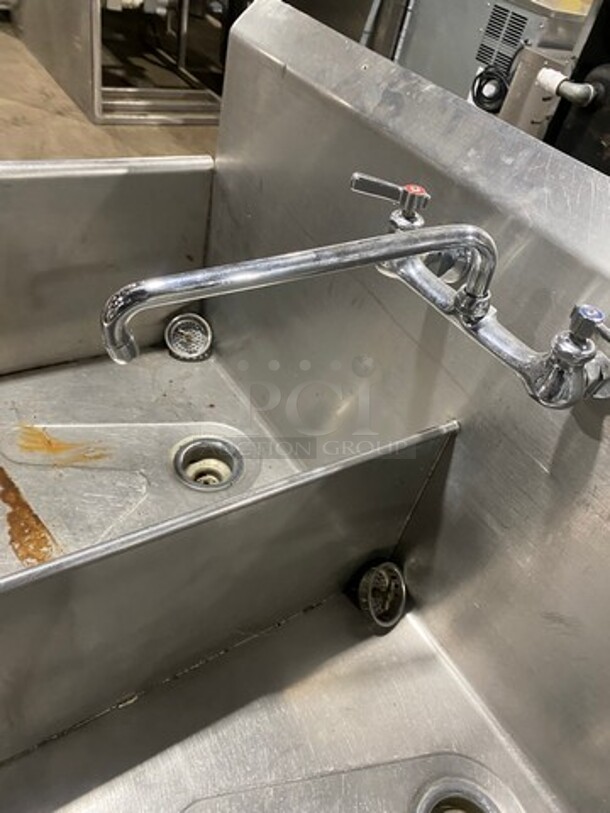 Commercial 3 Compartment Dish Washing Sink! With Faucets And Handles! With Back Splash! All Stainless Steel! On Legs! - Image 8 of 9