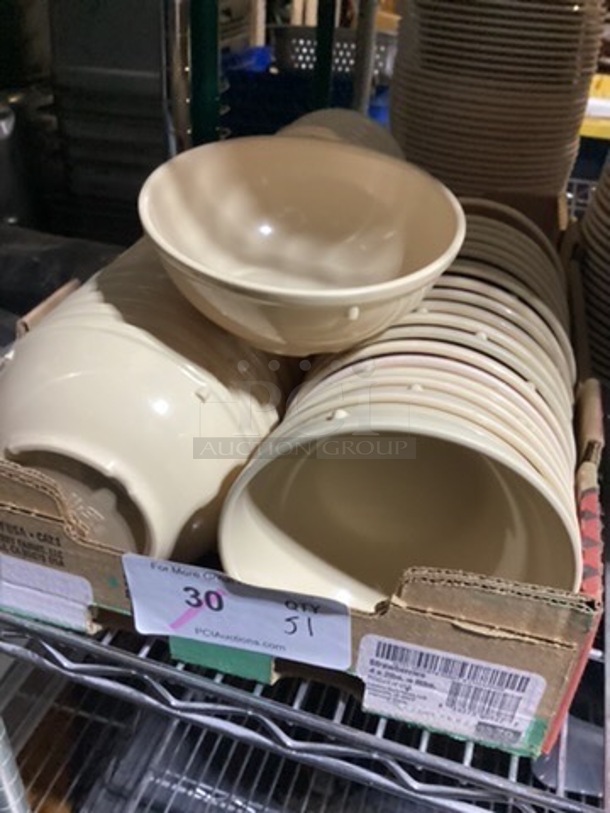 NSF Melamine Jet 5-½ Cream Colored Bowls 
QTY 51 
Your Bid x 51 - Image 1 of 2