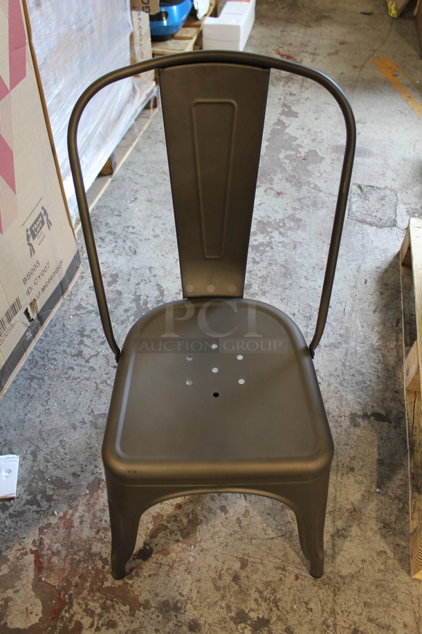 PALLET LOT of 48 BRAND NEW IN BOX! Gray Metal Tolix Style Dining Height Patio Chairs. 48 Times Your Bid!