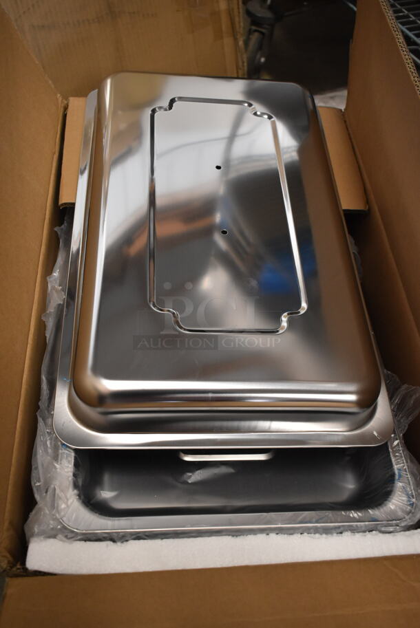 BRAND NEW SCRATCH AND DENT! Box of 8 Drop In Pans and 8 Dome Chafing Dish Lids - Image 1 of 5