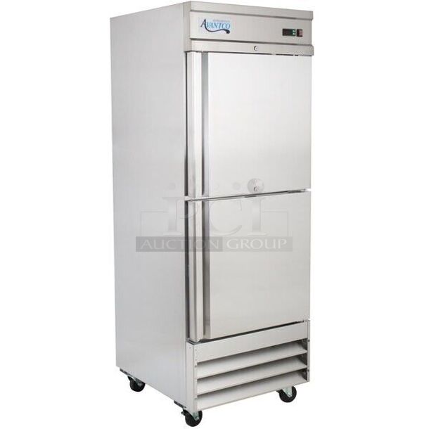 BRAND NEW! 2022 Avantco 178SS1F2HC Stainless Steel Commercial 2 Half Door Reach In Freezer w/ Poly Coated Racks. 115 Volts, 1 Phase. Stock Picture Used For Gallery Picture. Tested and Working! - Image 1 of 10