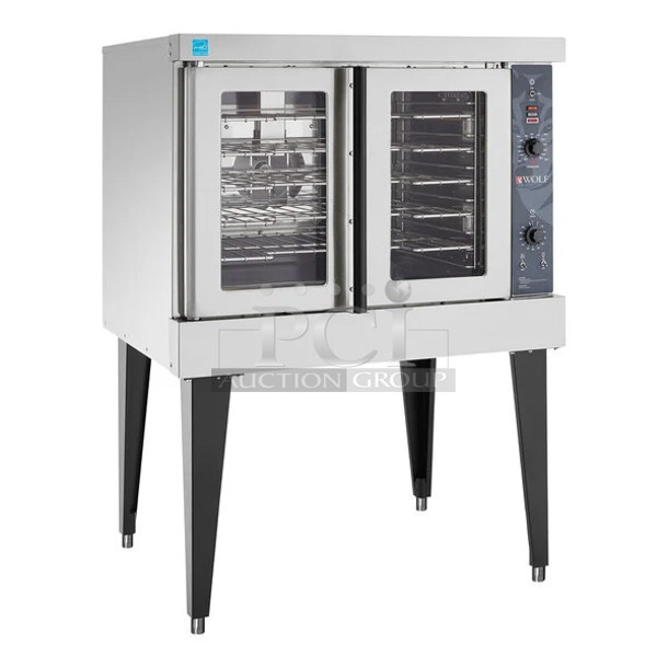 BRAND NEW SCRATCH AND DENT! Wolf WC4GD-11D3 Stainless Steel Commercial Full Size Natural Gas Convection Oven w/ View Through Doors, Metal Oven Racks and Thermostatic Controls, No Legs. 50,000 BTU - Image 1 of 6
