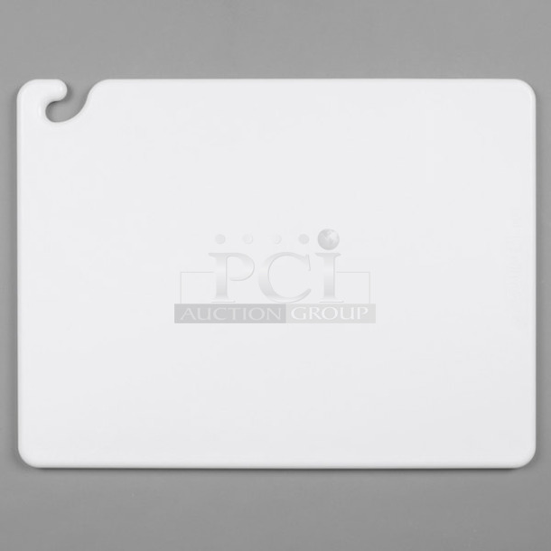 3 BRAND NEW SCRATCH AND DENT! San Jamar 511CB18243WH Cut-N-Carry® 24" x 18" x 3/4" White Cutting Board with Hook. 3 Times Your Bid! - Image 1 of 5
