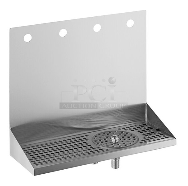 BRAND NEW SCRATCH AND DENT! Regency 600BDW16144R 16" x 6" x 14" Stainless Steel 4 Faucet Wall Mount Drip Tray with Rinser - Image 1 of 2