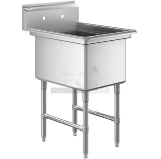BRAND NEW SCRATCH AND DENT! Regency 600S11824 23" 16 Gauge Stainless Steel One Compartment Commercial Sink with Stainless Steel Legs and Cross Bracing - 18" x 24" x 14" Bowl. No Legs. 