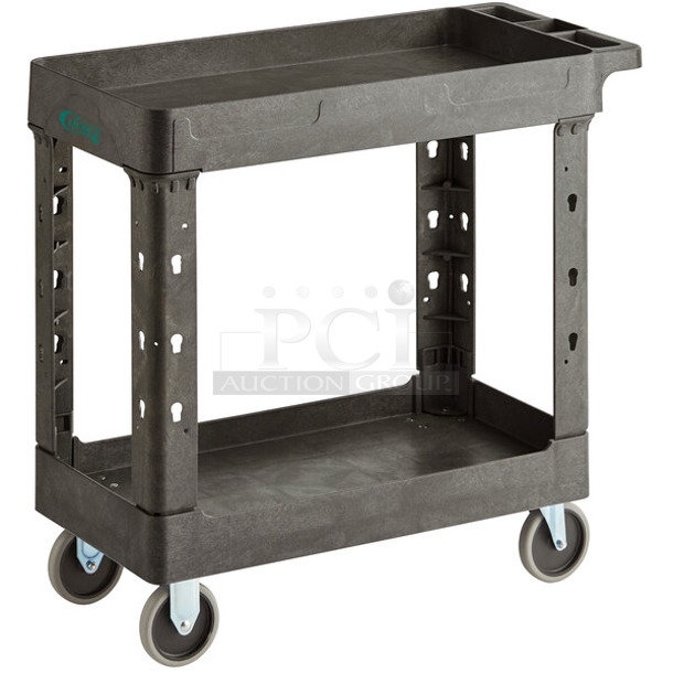 BRAND NEW SCRATCH AND DENT! Choice 475UCSM2BHCH Medium Black 2-Shelf Utility Cart - 34 1/2" x 16 1/2" x 32 1/2" - Image 1 of 3