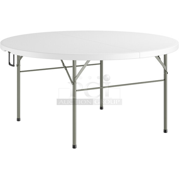BRAND NEW SCRATCH AND DENT! Lancaster Table & Seating 384YCZ60RDBF 60" Round Heavy-Duty Granite White Plastic Bi-Folding Table - Image 1 of 2