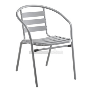 16 BRAND NEW SCRATCH AND DENT! Lancaster Table & Seating 427CTSARMCHM Silver Outdoor Arm Chair. 16 Times Your Bid!
