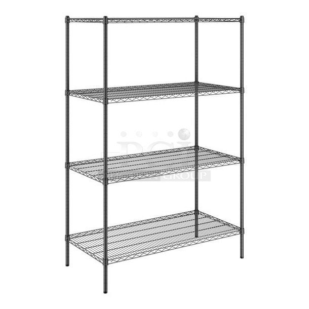 BRAND NEW SCRATCH AND DENT! Steelton 465B2448KE4 24" x 48" NSF Black Epoxy 4-Shelf Kit with 72" Posts. May Be Missing Pieces.  - Image 1 of 3
