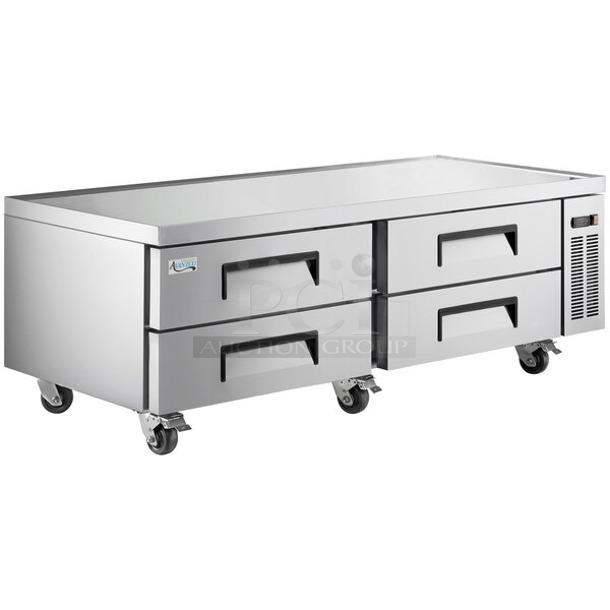 BRAND NEW SCRATCH AND DENT! 2023 Avantco 178CBE72HC Stainless Steel Commercial 4 Drawer Chef Base on Commercial Casters. 115 Volts, 1 Phase. Tested and Working! - Image 1 of 9
