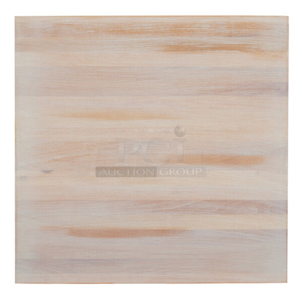 2 BRAND NEW SCRATCH AND DENT! Lancaster Table & Seating 3493030ANTWT Industrial 30" x 30" Solid Wood Live Edge Table Top with Antique White Wash Finish. 2 Times Your Bid! May Be Missing Pieces.  - Image 1 of 4