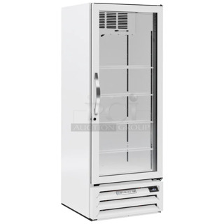 BRAND NEW SCRATCH AND DENT! Beverage Air MMF12HC-1-WS-18-IQ MarketMax 24" White Glass Door Merchandiser with Stainless Steel Interior, Left-Hinged Door, and Electronic Smart Door Lock. 115 Volts, 1 Phase. Tested and Working!