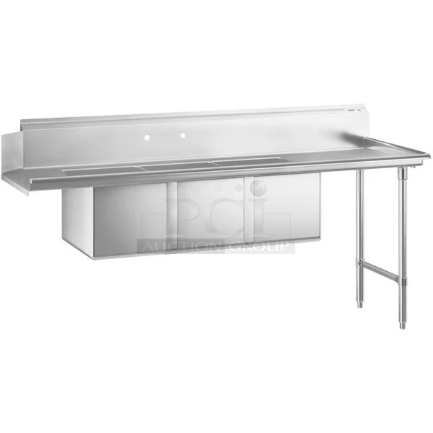 BRAND NEW SCRATCH AND DENT! Regency 600DDTS384RT 16-Gauge 7' Soiled / Dirty Dish Table with 3-Compartment Sink - 16" x 20" x 14" Bowls - Right Drainboard. No Legs.  - Image 1 of 8