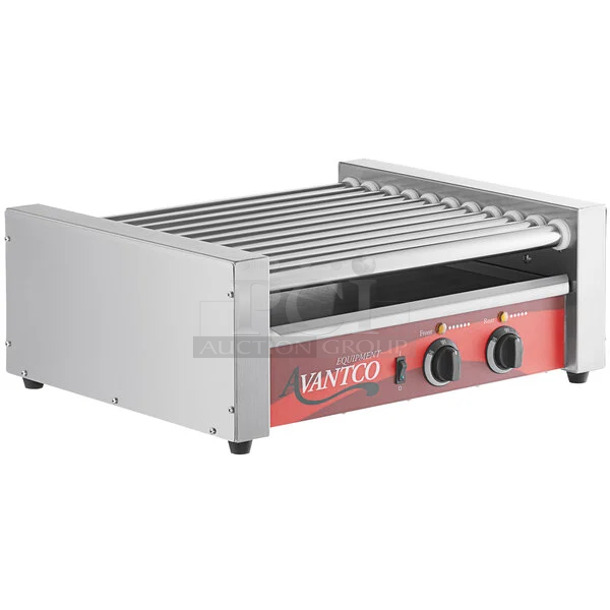 BRAND NEW SCRATCH AND DENT! Avantco 177RG1830 Stainless Steel Commercial 30 Hot Dog Roller Grill with 11 Rollers. 120 Volts, 1 Phase.  - Image 1 of 3