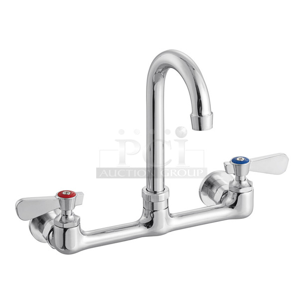 BRAND NEW SCRATCH AND DENT! Regency 600FW84G Wall Mount Faucet with 3 1/2" Swivel Gooseneck Spout and 8" Centers - Image 1 of 3
